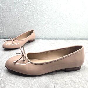 Ann Taylor Bow Ballet Flats Tan Leather Dressy Coquette Minimalist Shoe Size 6.5